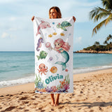 Personalized Kids Beach Towel, Custom Summer Vacation Beach Towel, Daughter & Son Beach Towel, Toddler Pool Towel, Travel Gift For Grandkid