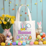 Personalized Easter Bunny Canvas Tote Bag, Custom Name Easter Bag, Bunny Ears Easter Bunny, Kids Easter Bag, Reusable Tote, Easter Basket