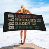 Custom Fathers Day Gift, Custom Legend Husband Dad Grandpa Beach Towel, Birthday Gift For Grandpa Papaw, Gifts for Daddy, Papa