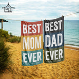 Personalized Retro Best Mom Dad Beach Towel, Vintage Pool Towel for Parents, Fun Anniversary Gift, 70s Style Towel, Summer Travel Gift Idea