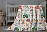 Farm Animal Blanket Baby Boy Personalized Boy Name Blanket Green Tractor Newborn Swaddle Cow Pig Goat Blanket with Name Hospital Blanket