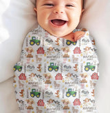 Farm Animal Blanket Baby Boy Personalized Boy Name Blanket Green Tractor Newborn Swaddle Cow Pig Goat Blanket with Name Hospital Blanket