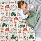 Farm Animal Blanket Baby Boy Personalized Boy Name Blanket Green Tractor Newborn Swaddle Cow Pig Goat Blanket with Name Hospital Blanket
