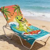 Surfing Dinosaur Beach Towel – Cute Summer Dino Riding Waves, Fun Cartoon Ocean Towel for Kids & Teens