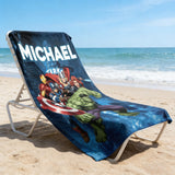 Personalized Beach Towels, Custom Name Hulk Captain American Thor Beach Towel, Hulk Hero Towel