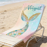 Mermaid Tail Custom Name Beach Towel, Mermaid Beach Towel for Kids Girls Women, Mermaid Party Favors, Personalized Bath Towel, Pool Towel