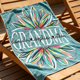 Personalized Name Towel for Beach Bath Pool, Customizable Beach Towel with Kids Names for Grandma Mom
