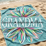 Personalized Name Towel for Beach Bath Pool, Customizable Beach Towel with Kids Names for Grandma Mom
