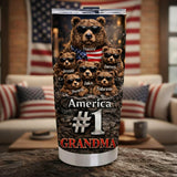 Personalized America #1 Dad American Flag Design 3D Effect Tumbler, Cool Bear Dad With Bear Cub Name Travel Cup, Father's Day Gift For Dad