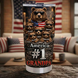 Personalized America #1 Dad American Flag Design 3D Effect Tumbler, Cool Bear Dad With Bear Cub Name Travel Cup, Father's Day Gift For Dad