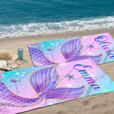 Custom Name Mermaid Tail Beach Towel, Mermaid Party Favors, Birthday Mermaid Theme Party Gift Idea, Girls Birthday Vacation Trip, Bach Trip