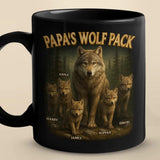 Personalized Papa's Wolf Pack Mug, Custom Wolf Dad Mug with Names, Father's Day Gift for Dad, Grandpa With Kids Names Mug