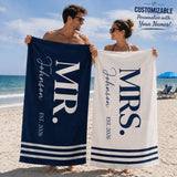 Personalized Couple Beach Towels Set, Mr. and Mrs. Beach Towels, Custom Wedding Gift, His and Hers Towels, Honeymoon Gift, Anniversary Gift