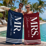 Personalized Couple Beach Towels Set, Mr. and Mrs. Beach Towels, Custom Wedding Gift, His and Hers Towels, Honeymoon Gift, Anniversary Gift