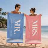 Personalized Couple Beach Towels Set, Mr. and Mrs. Beach Towels, Custom Wedding Gift, His and Hers Towels, Honeymoon Gift, Anniversary Gift