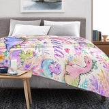 Personalized Dinosaur Blanket for Girls, Custom Baby Girl Name Blanket, Pastel Dino Nursery Bedding, Watercolor Toddler Flannel Gift