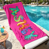Personalized Kids Beach Towel, Custom Animal Lettering Pool Towel, Fun Animal Beach Designs, Vacation Gift, Family Trip Towel