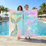 Mermaid Tail Custom Name Beach Towel, Mermaid Beach Towel for Kids Girls Women, Mermaid Party Favors, Personalized Bath Towel, Pool Towel