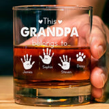 This Grandpa Belongs To Whiskey Glass, Custom Kids Name Whiskey Glass For Grandpa, Custom Gift For Dad, Father's Day Gifts, Grandpa Cup
