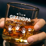 This Grandpa Belongs To Whiskey Glass, Custom Kids Name Whiskey Glass For Grandpa, Custom Gift For Dad, Father's Day Gifts, Grandpa Cup