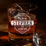 The Man The Myth The Legend Whiskey Glass, Personalized Fathers Day Gift, Custom Rock Glass, Dad Birthday Gift, Anniversary Gift for Husband