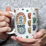 Custom Happy Father's Day To The Best Dad We Love You Mug, Custom Dad And Kids Footprints 3D Inflated Mug, Baby Toddler Kid Dad First Foot