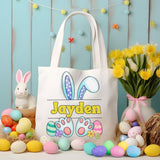 Personalized Easter Bunny Canvas Tote Bag, Custom Name Easter Bag, Bunny Ears Easter Bunny, Kids Easter Bag, Reusable Tote, Easter Basket