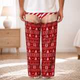 Custom Funny Christmas Pajama Pants, Fake Underwear Illusion Plaid Bottoms, Personalized Christmas Birthday White Elephant Gag Gift Him