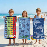 Personalized Kids Beach Towel, Custom Name Sea Creature Truck Pool Towel, Soft Kids Beach Gift, Boys Beach Towel, Girls Pool Towel