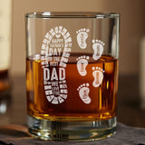Personalized Dad And Kids Footprints Engraved Whiskey Glass, Custom Father's Day Gift with Kids Names, Grandpa Gift, Dad Birthday Gift
