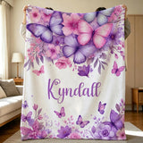 Personalized Butterfly Nursery Blanket,Custom Baby/Kid Name Blanket,Flannel Blanket,Butterfly Baby Shower Gift For Girls Throw,Nursery Decor