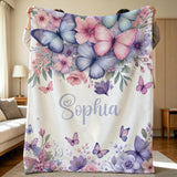 Personalized Butterfly Nursery Blanket,Custom Baby/Kid Name Blanket,Flannel Blanket,Butterfly Baby Shower Gift For Girls Throw,Nursery Decor