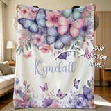 Personalized Butterfly Nursery Blanket,Custom Baby/Kid Name Blanket,Flannel Blanket,Butterfly Baby Shower Gift For Girls Throw,Nursery Decor