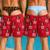 Custom Photo Funny I Love My Wife Men Swim Trunks - Personalized Birthday Gifts For Husband, Son, Grandson, Brother, Grandpa, Dad, Yourself