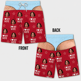 Custom Photo Funny I Love My Wife Men Swim Trunks - Personalized Birthday Gifts For Husband, Son, Grandson, Brother, Grandpa, Dad, Yourself