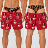 Custom Photo Funny I Love My Wife Men Swim Trunks - Personalized Birthday Gifts For Husband, Son, Grandson, Brother, Grandpa, Dad, Yourself