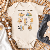 God Says I Am Baby Christian Onesie Bear and Piglet Faith Newborn Apparel Scripture Infant Gift