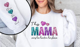 This Mama Wears Her Heart On Sleeve - Personalized Kids Name On The Sleeve Sweatshirt - Faux Glitter Tee - Mothers Day Gift - Valentine's Day Sweatshirt -Perfect Christmas Gift for Mom