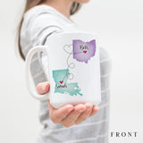 Never Too Far To Have Coffee Together - Personalized Name and State Mug - Custom Gift for Best Friends, Bestie, Sister, Family - Unique Long Distance Friendship Gift - Moving Away Present