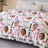 Custom Couple's Face Photo Blanket, Valentine's Day Gift, Personalized Name's Funny Girlfriend Present, Newlywed Wedding Engagement Date Throw