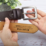 I Licked It So It's Mine - Personalized Leather Belt with Engraved Custom Message - Funny Anniversary Gift for Husband from Wife - Father’s Day Gift for Daddy - Custom Romantic Valentine Gift for Boyfriend Fiance