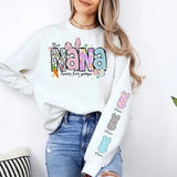 This Mama Loves Her Peeps On Her Sleeve - Personalized Name Easter Shirt for Mom and Grandma