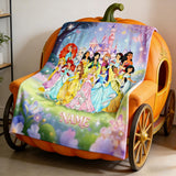 Personalized Princess Blanket, Custom Name Kids Fleece Throw with Castle & Fairies