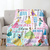 Personalized Disney Princess Blanket, Custom Name Baby Girl Blanket, Disney Princess Birthday Girl Gift