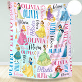 Personalized Disney Princess Blanket, Custom Name Baby Girl Blanket, Disney Princess Birthday Girl Gift