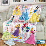 Personalized Disney Princess Blanket, Custom Name Baby Girl Blanket, Disney Princess Birthday Girl Gift