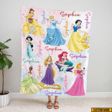 Personalized Disney Princess Blanket, Custom Name Baby Girl Blanket, Disney Princess Birthday Girl Gift