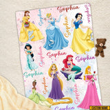 Personalized Disney Princess Blanket, Custom Name Baby Girl Blanket, Disney Princess Birthday Girl Gift