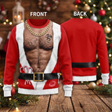 Santa Fake Abs Hairy 3D Sweatshirt, Funny Santa Claus Ugly Christmas Sweatshirt, Gag Gift for Husband, Cute 3D Holiday Sweater