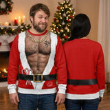 Santa Fake Abs Hairy 3D Sweatshirt, Funny Santa Claus Ugly Christmas Sweatshirt, Gag Gift for Husband, Cute 3D Holiday Sweater